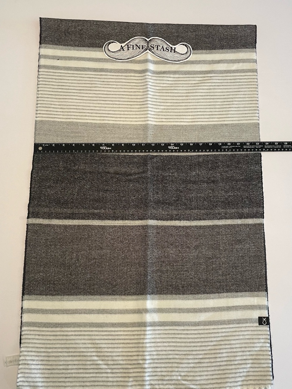 Calvin Klein Gray and Cream Striped Scarf